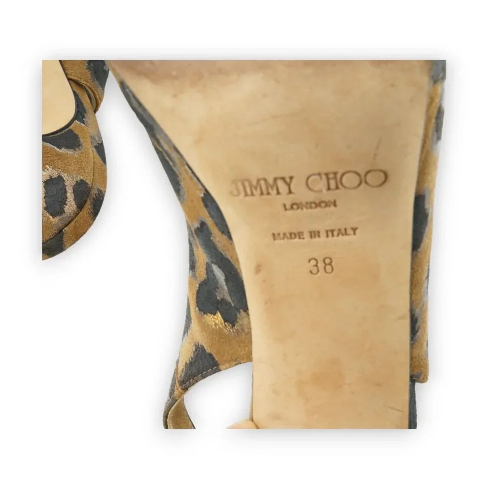 JIMMY CHOO WOMENS LEATHER ANIMAL‎ LEOPARD CHEETAH SLINGBACKS SHOES EUR 38 / US 8